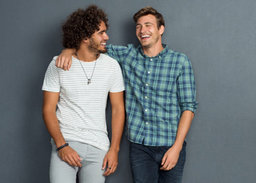 two male friends laughing